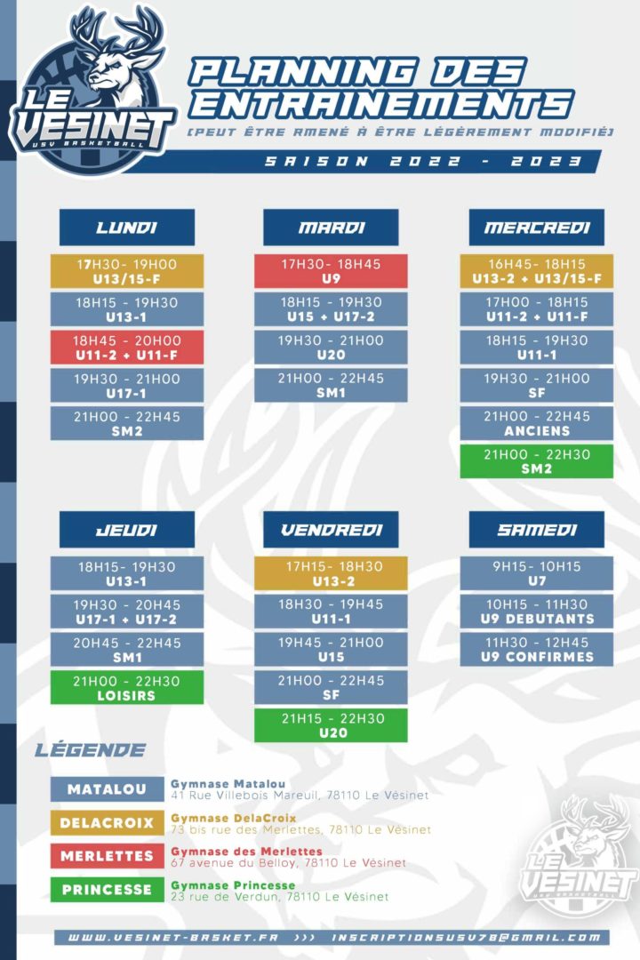 Inscriptions et planning 2022-2023