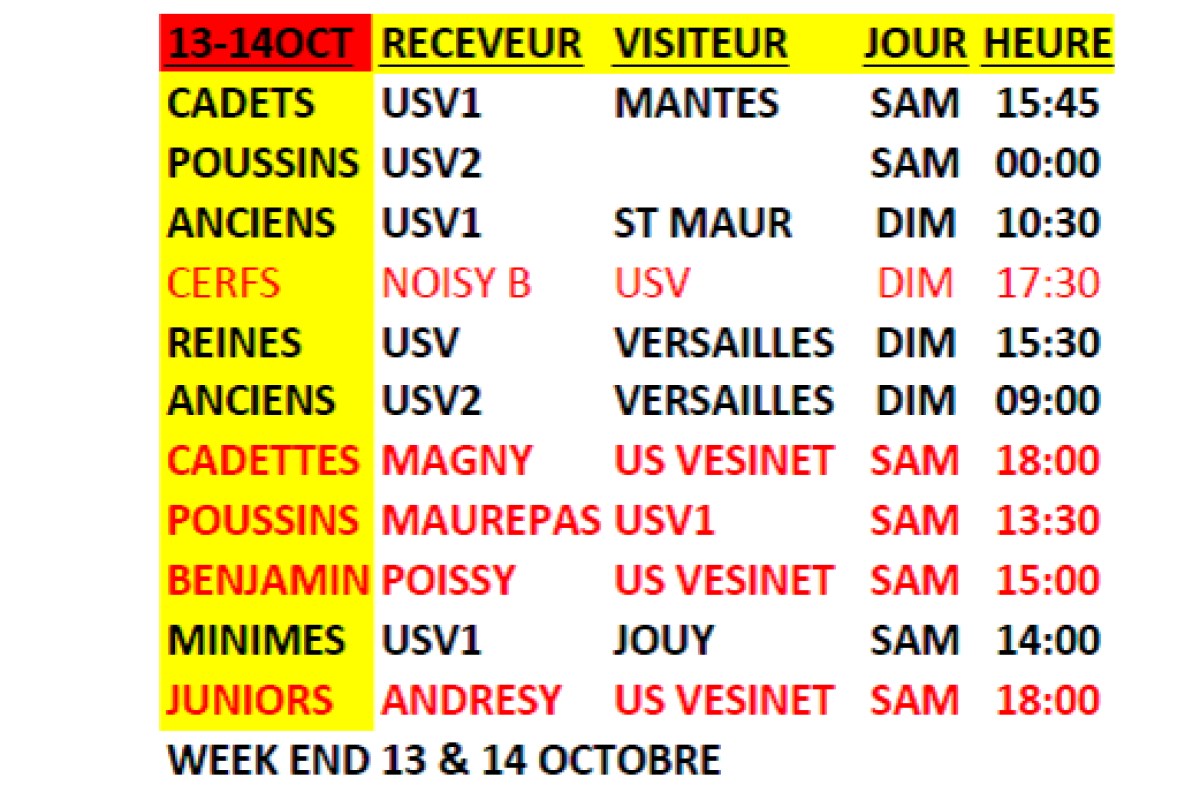 Planning 13-14 Octobre