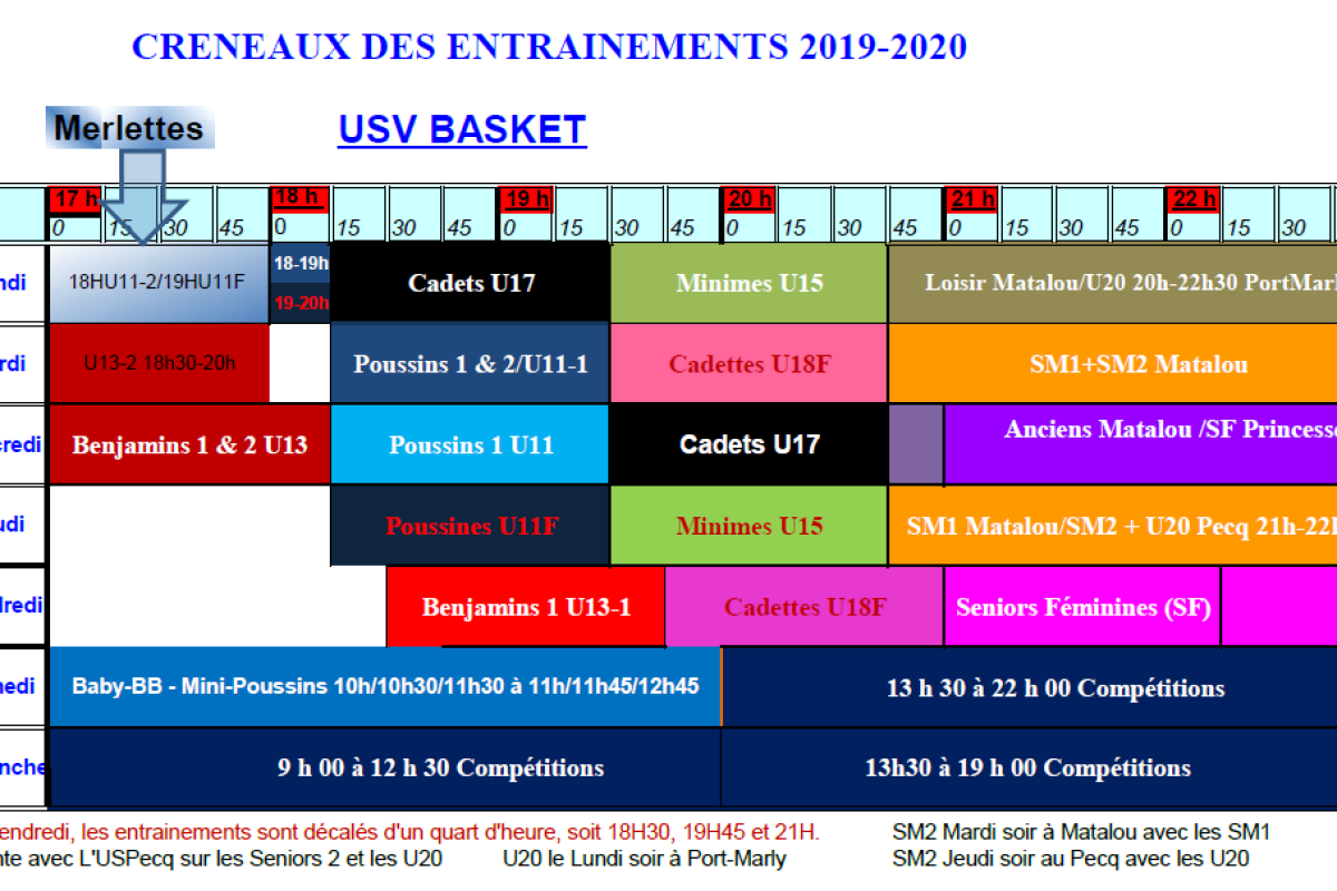 Créneaux 2019-2020 disponibles à l’onglet Saison